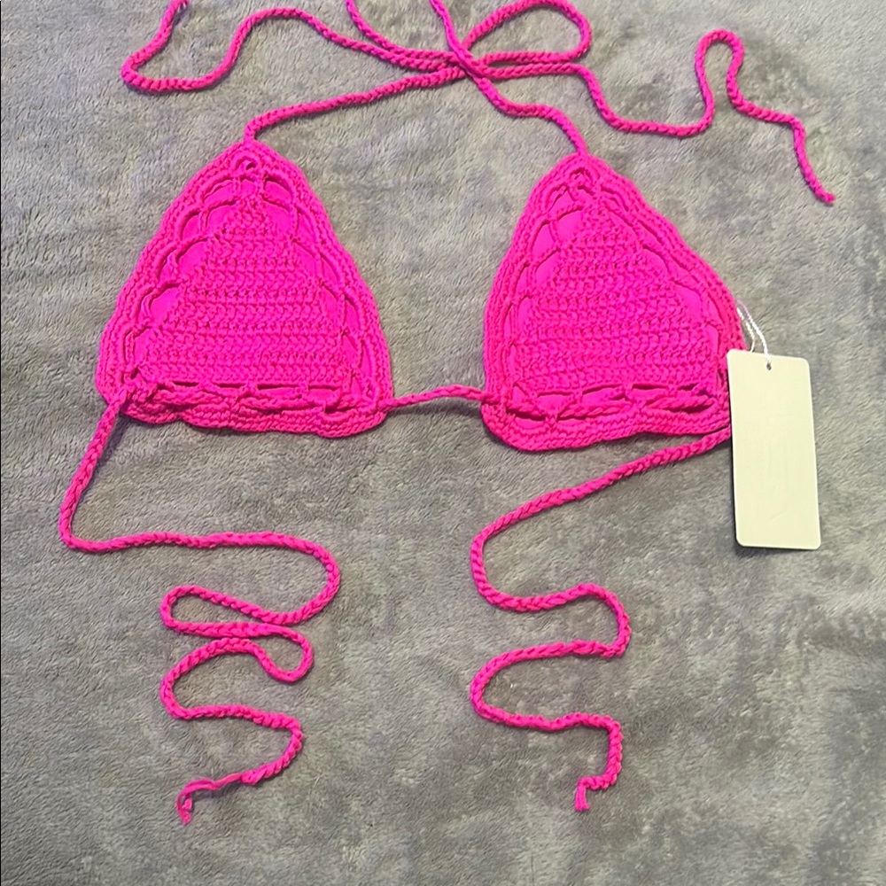 Pink Crochet Bikini Top